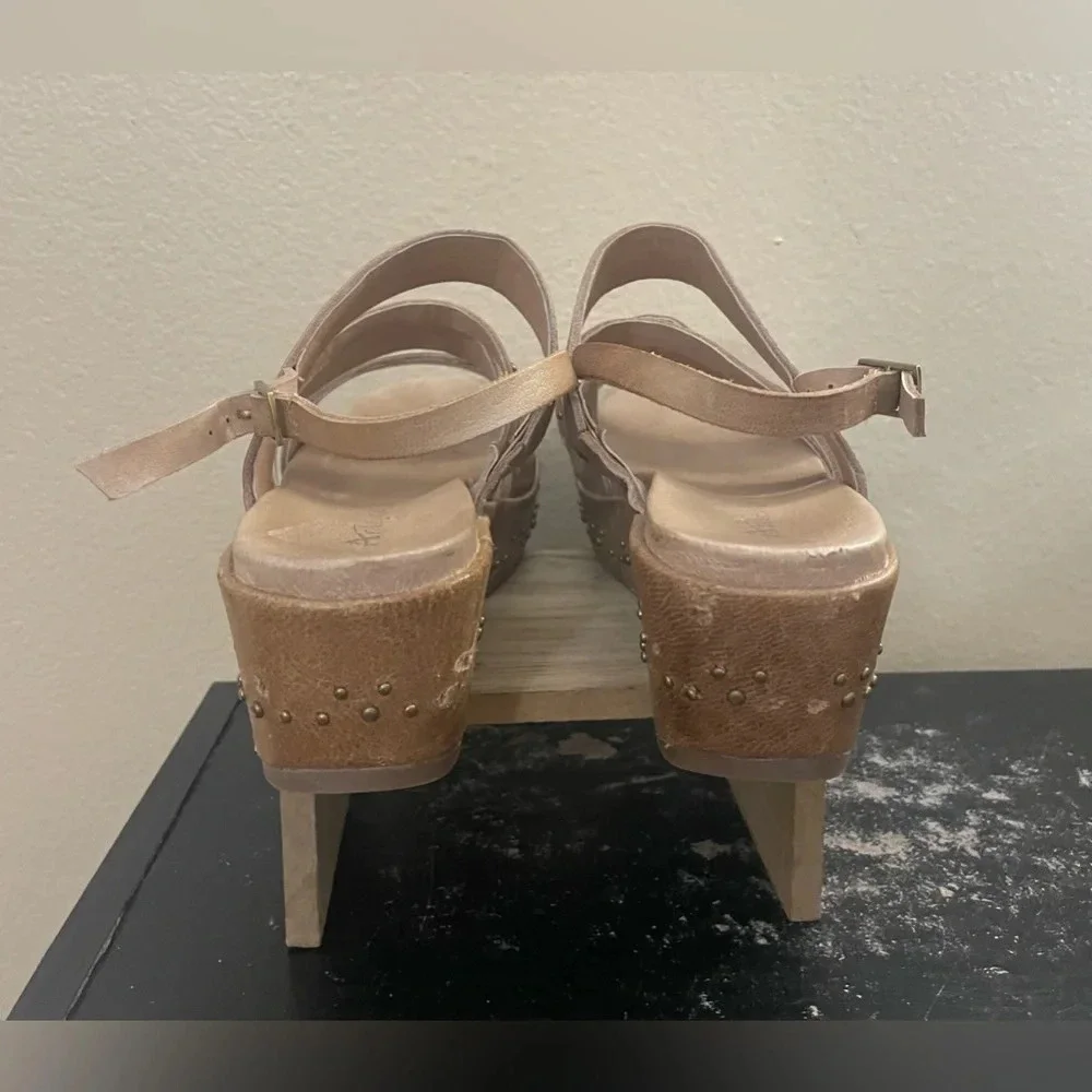 Antelope Wilda Leather Platform Wedge Sandal Tan Studded Chunky Size 41 US 10